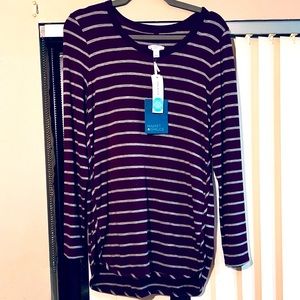 Burgundy with grey stripes long sleeve